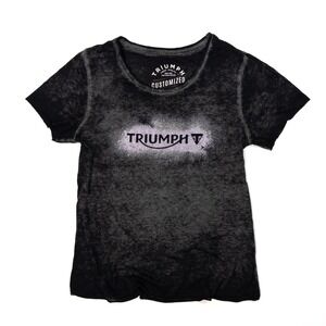 Y2K Triumph Motorcycles T-Shirt Womens Size M Faded Distressed Biker Gray‎